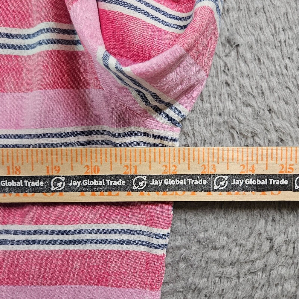 J Crew Linen Blend Shirt Top Women XL Button Up Long Sleeve Pink Red Striped - Picture 9 of 12